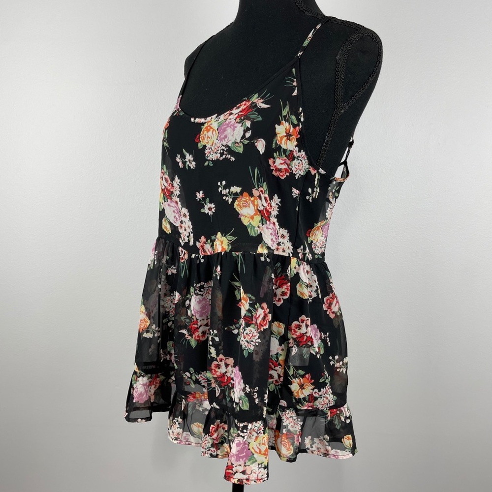 Love Tree Sheer Black Floral Babydoll Tank Top